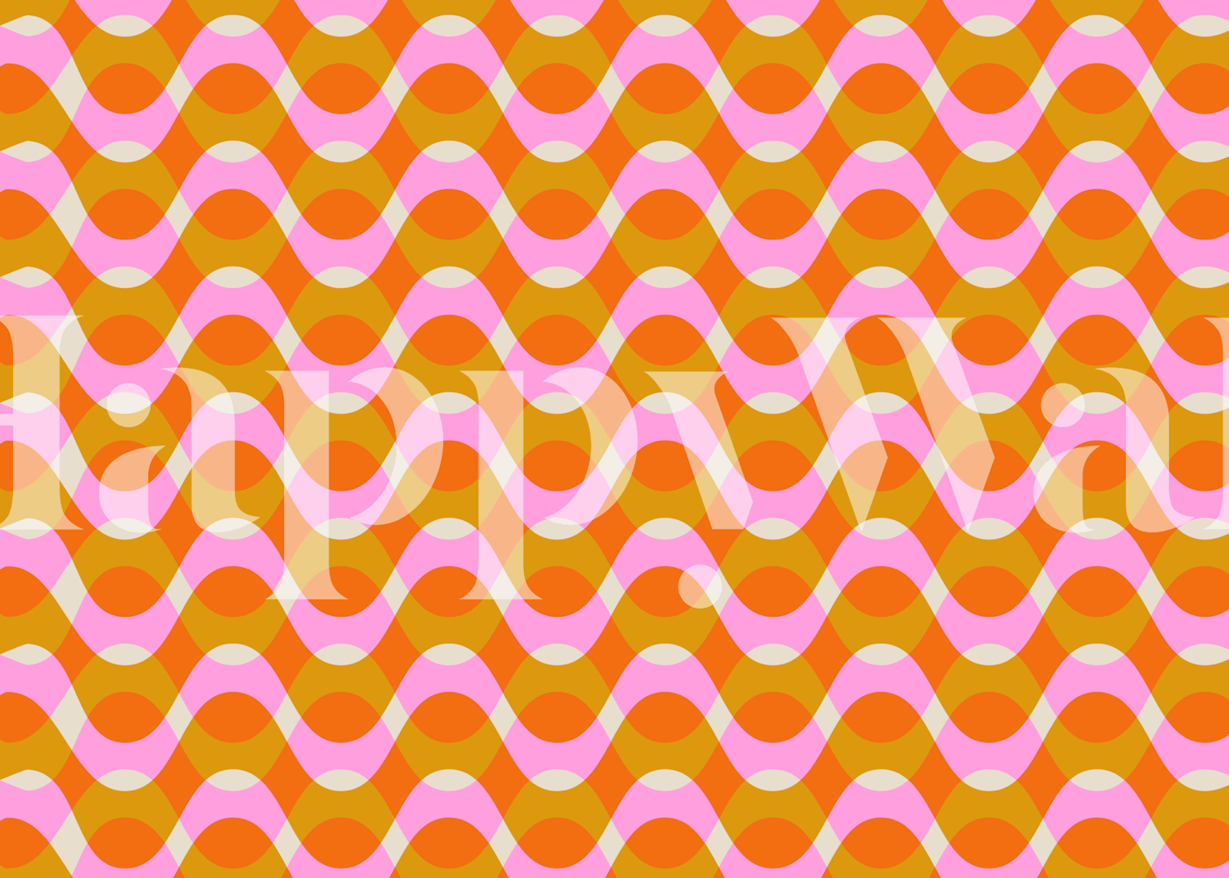 Groovy Retro Pink and Orange Wavy Lines tapetti huoneessa
