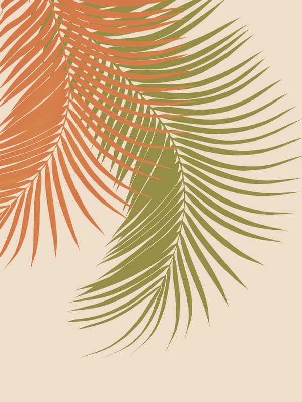 Palm Leaves Orange Green 1