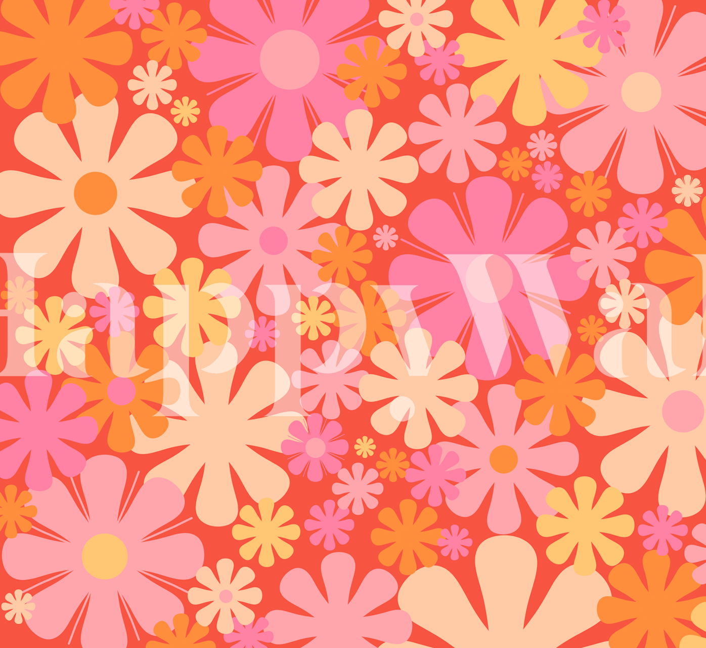 Retro 60s 70s Flowers behang in een kamer