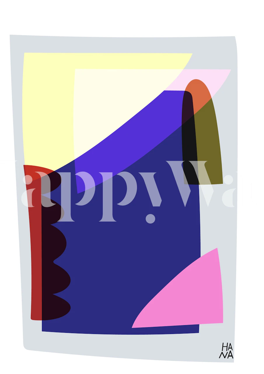 Colorful geometric shapes in blue, pink, purple, and cream wallpaper