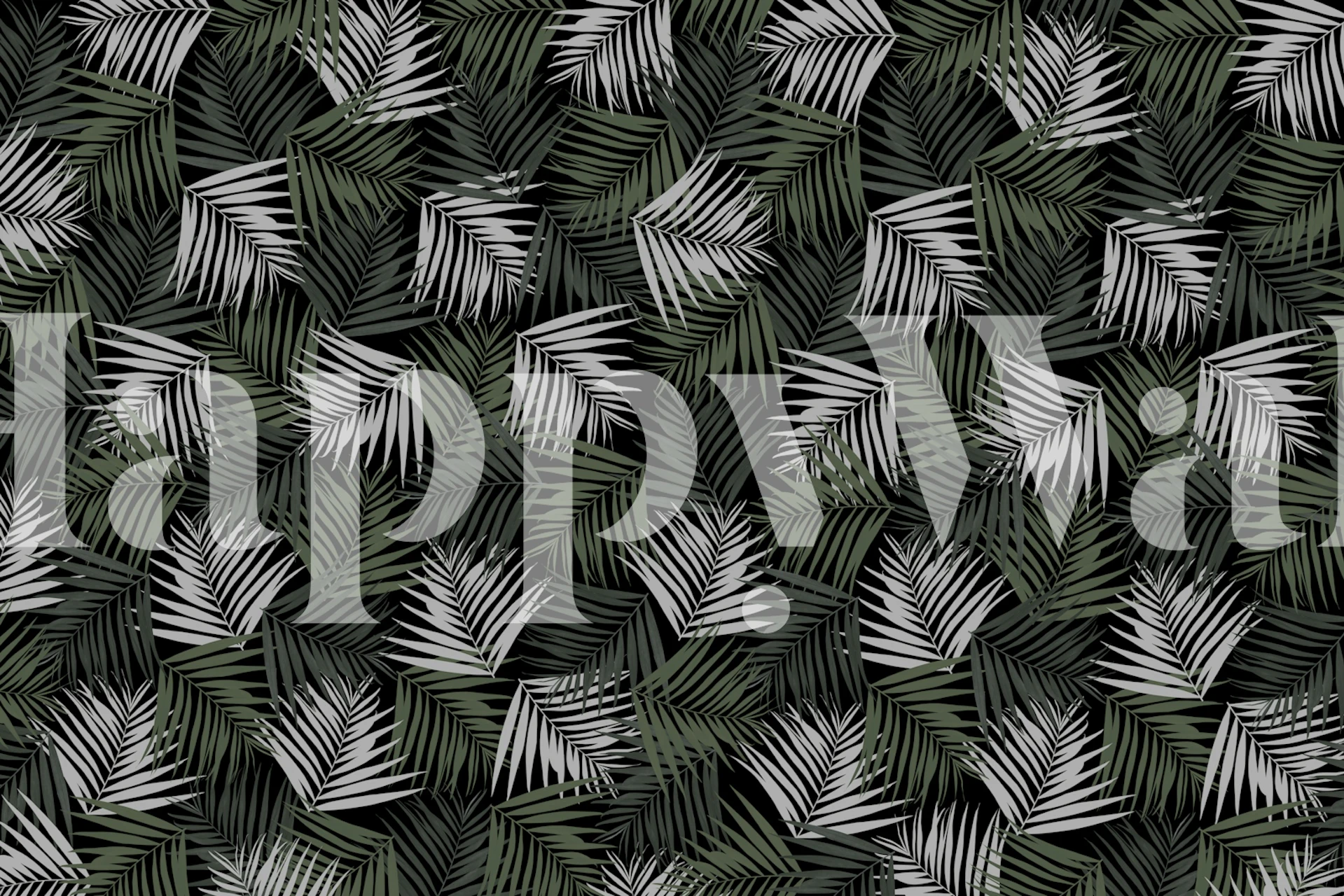 Tropical palm leaves in green and white pattern wallpaper