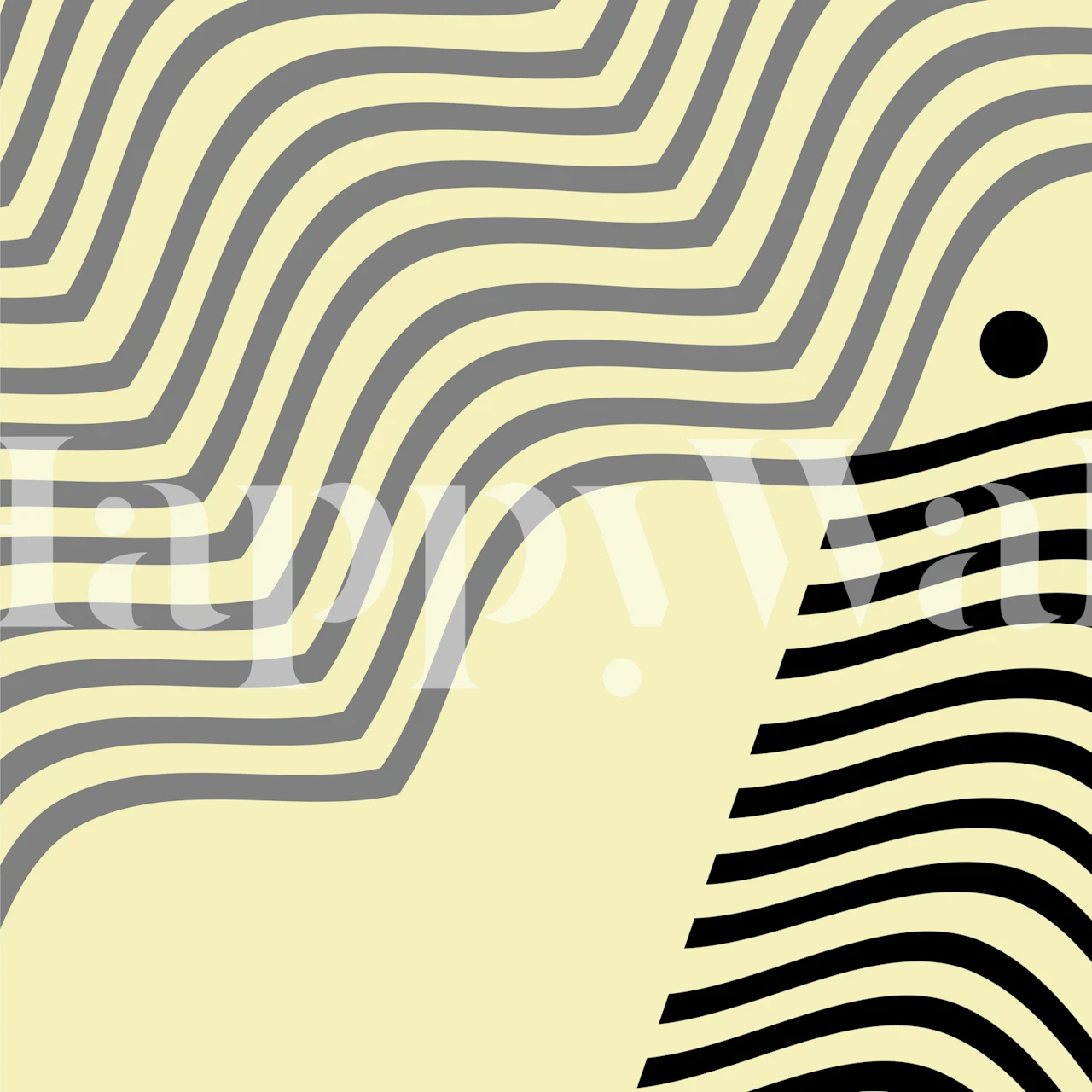 Beige linear abstract pattern with black waves wallpaper