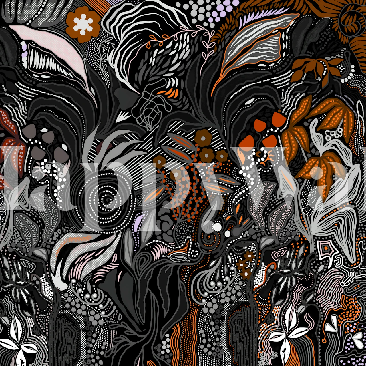 Ornate botanical wallpaper in a room