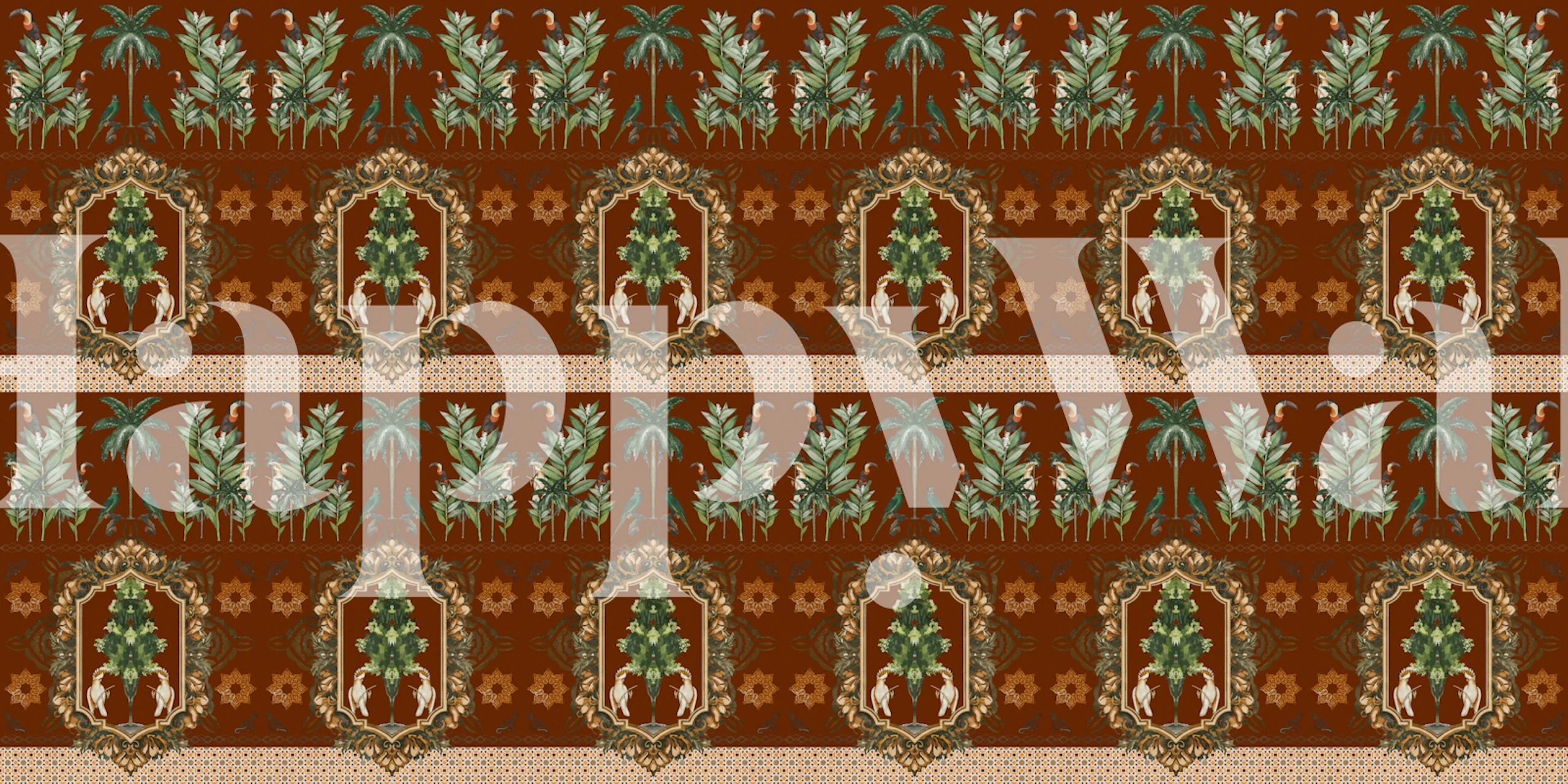 Tropical floral wallpaper with green plants and earthy colors
