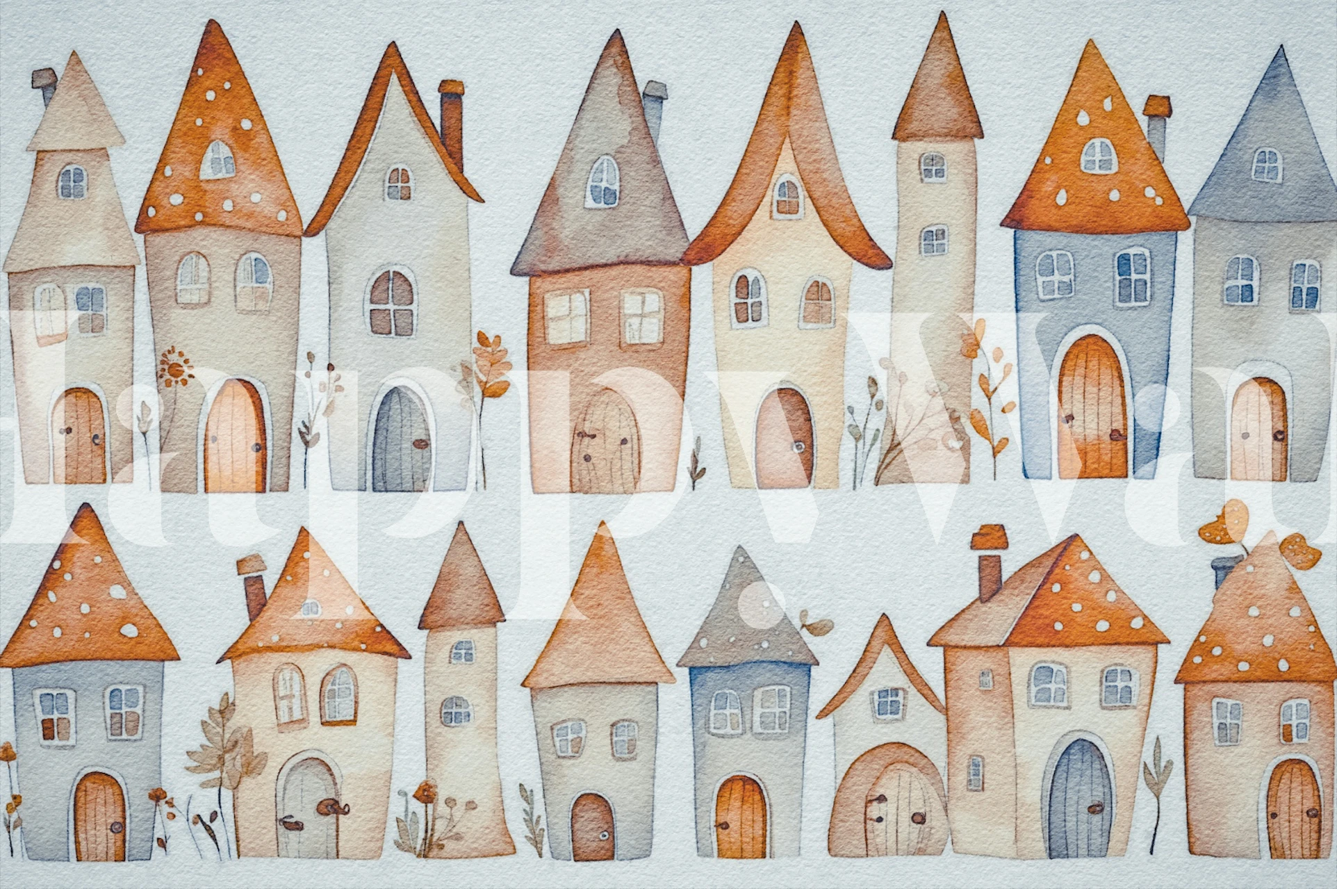 Colorful houses with orange roofs and brown walls wallpaper