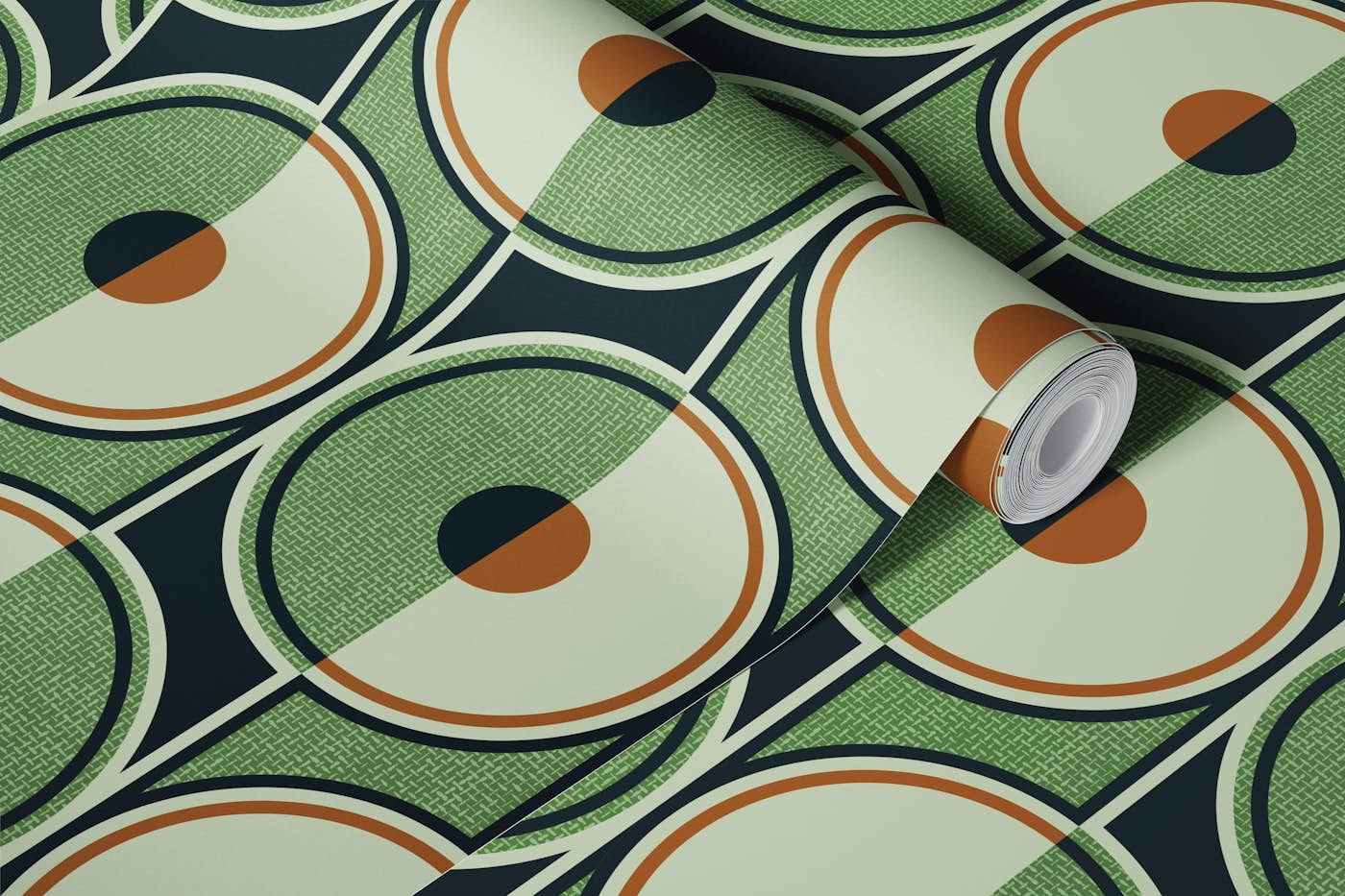 Small Retro Circles green wallpaper roll