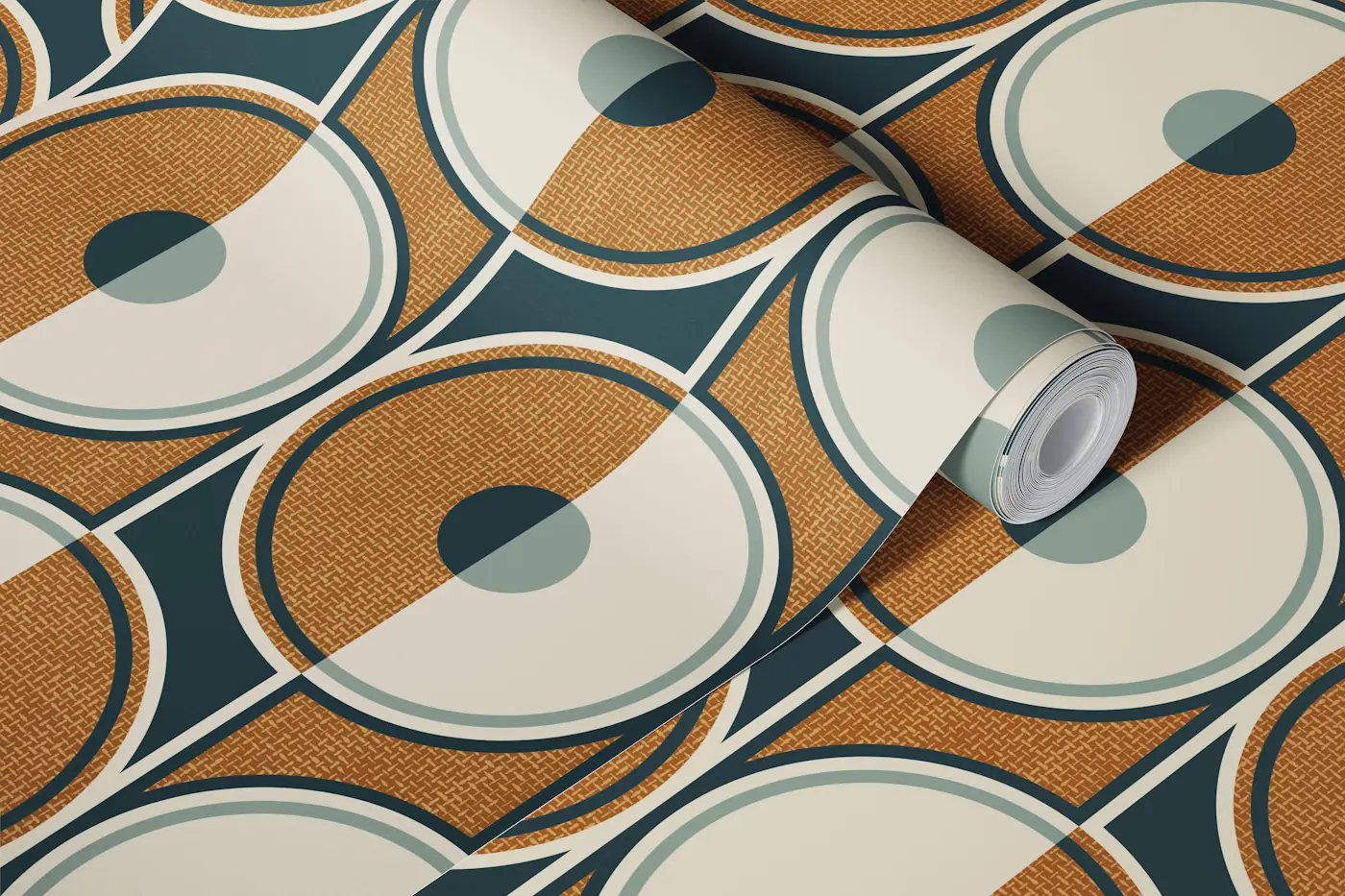 Small retro circles leather brown wallpaper roll