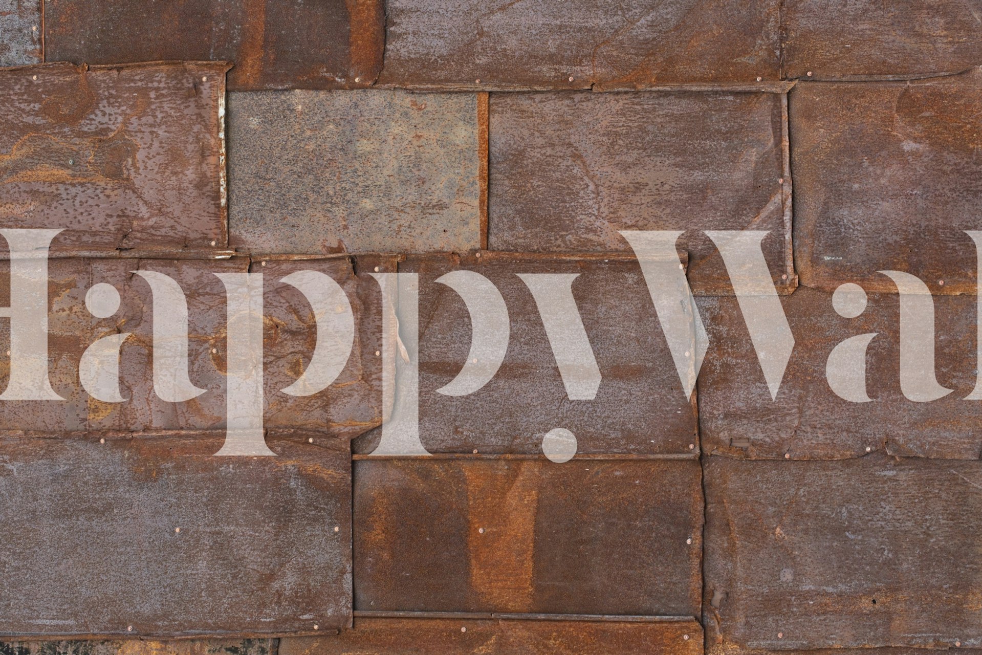 Mural de pared con panel de metal envejecido y oxidado con ricos tonos cálidos y efecto oxidado texturizado