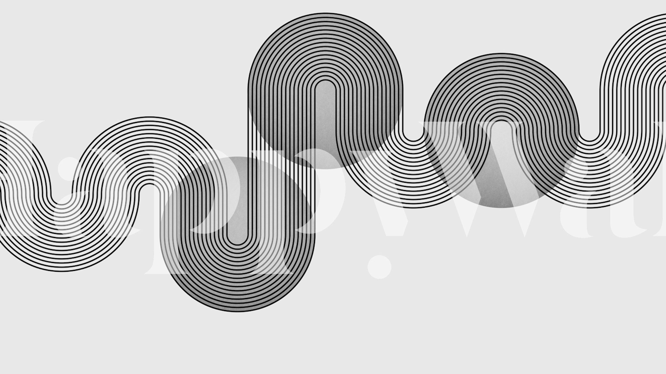 Black and white wavy pattern wallpaper with circular elements