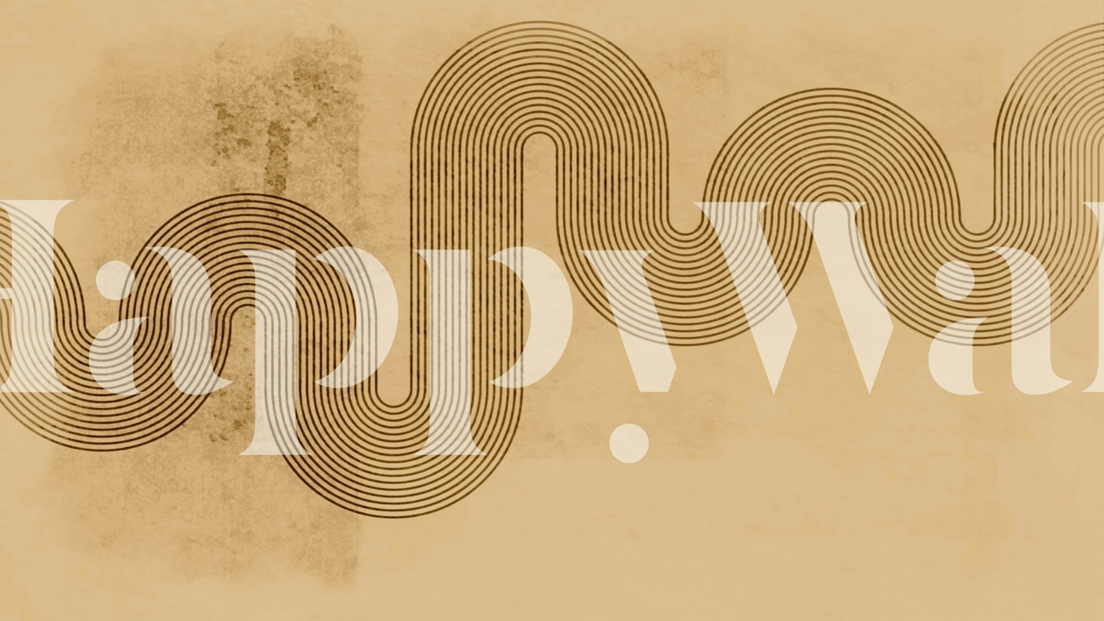 Modern geometric wallpaper with black curved lines on beige background