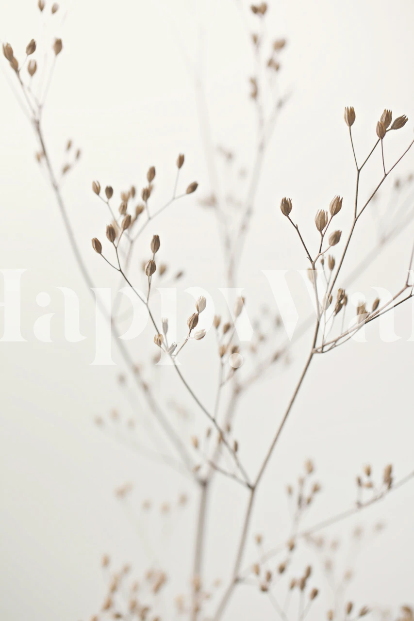 Beige wildflower wallpaper in a neutral room