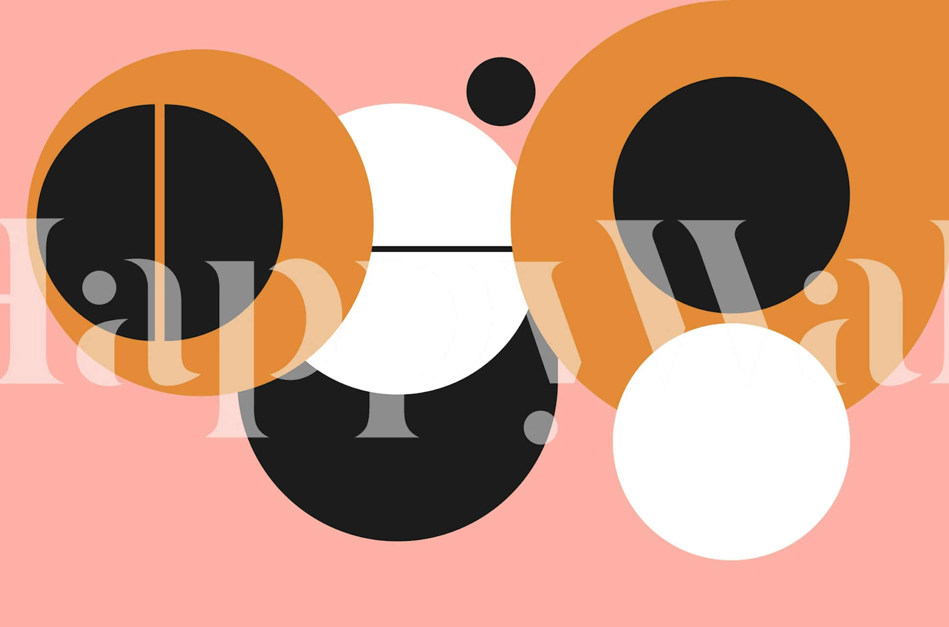 Abstract geometric design with black, white, orange circles wallpaper