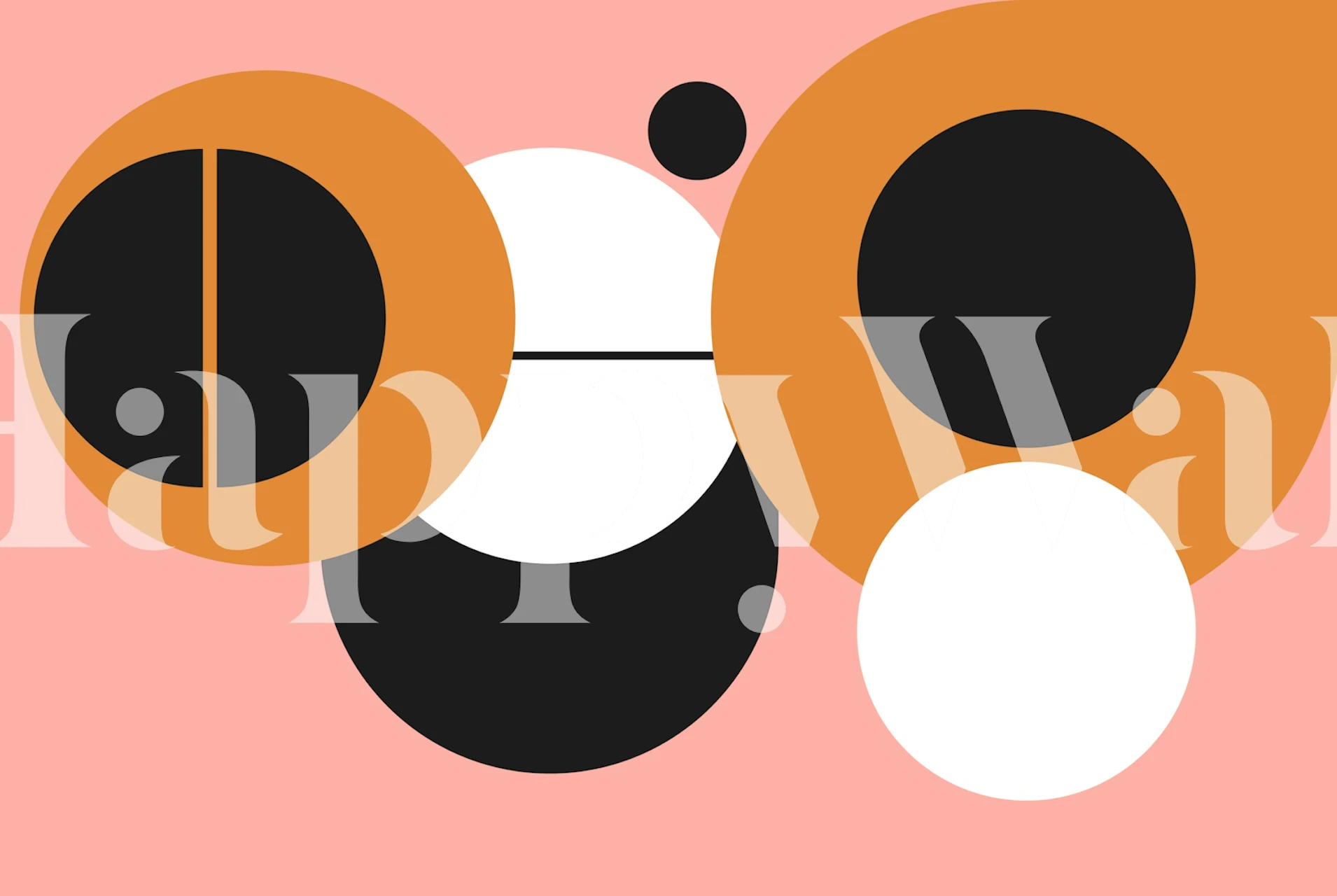 Abstract geometric design with black, white, orange circles wallpaper