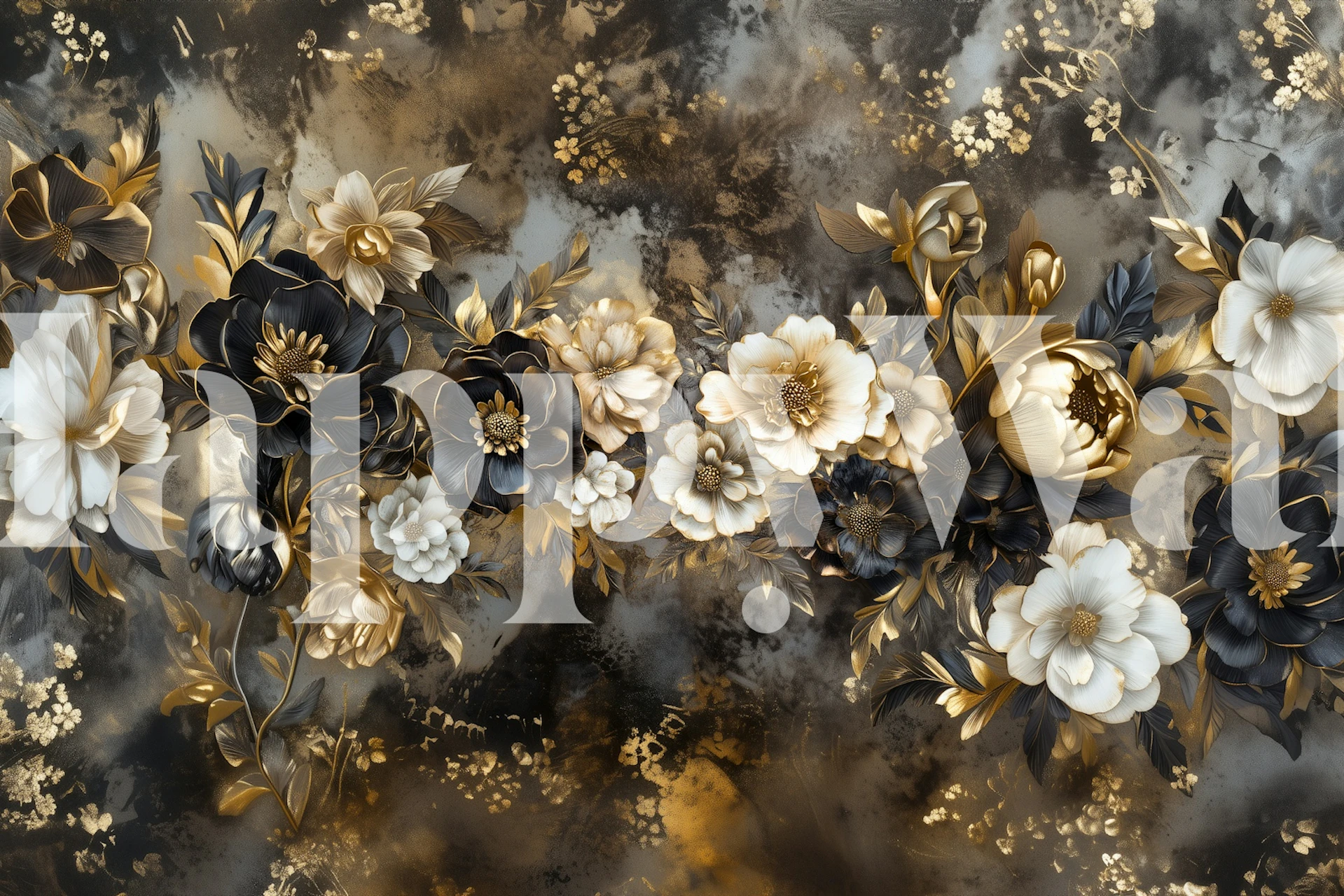 Golden florals deluxe wallpaper in a room