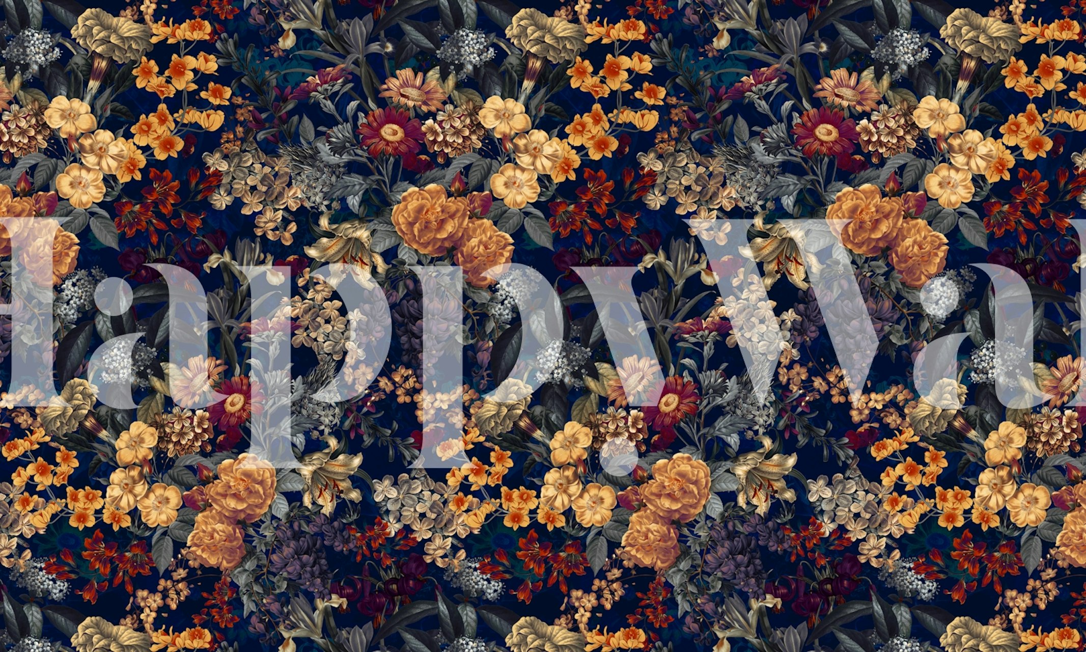 Colorful floral motifs on dark background wallpaper