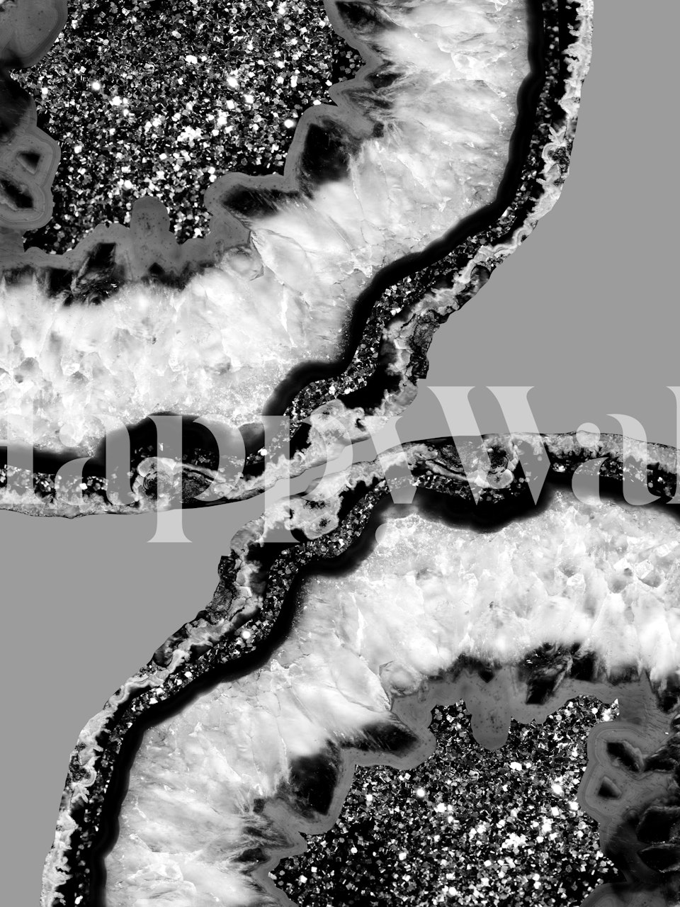 Monochrome yin yang agate pattern with glitter accents wall mural