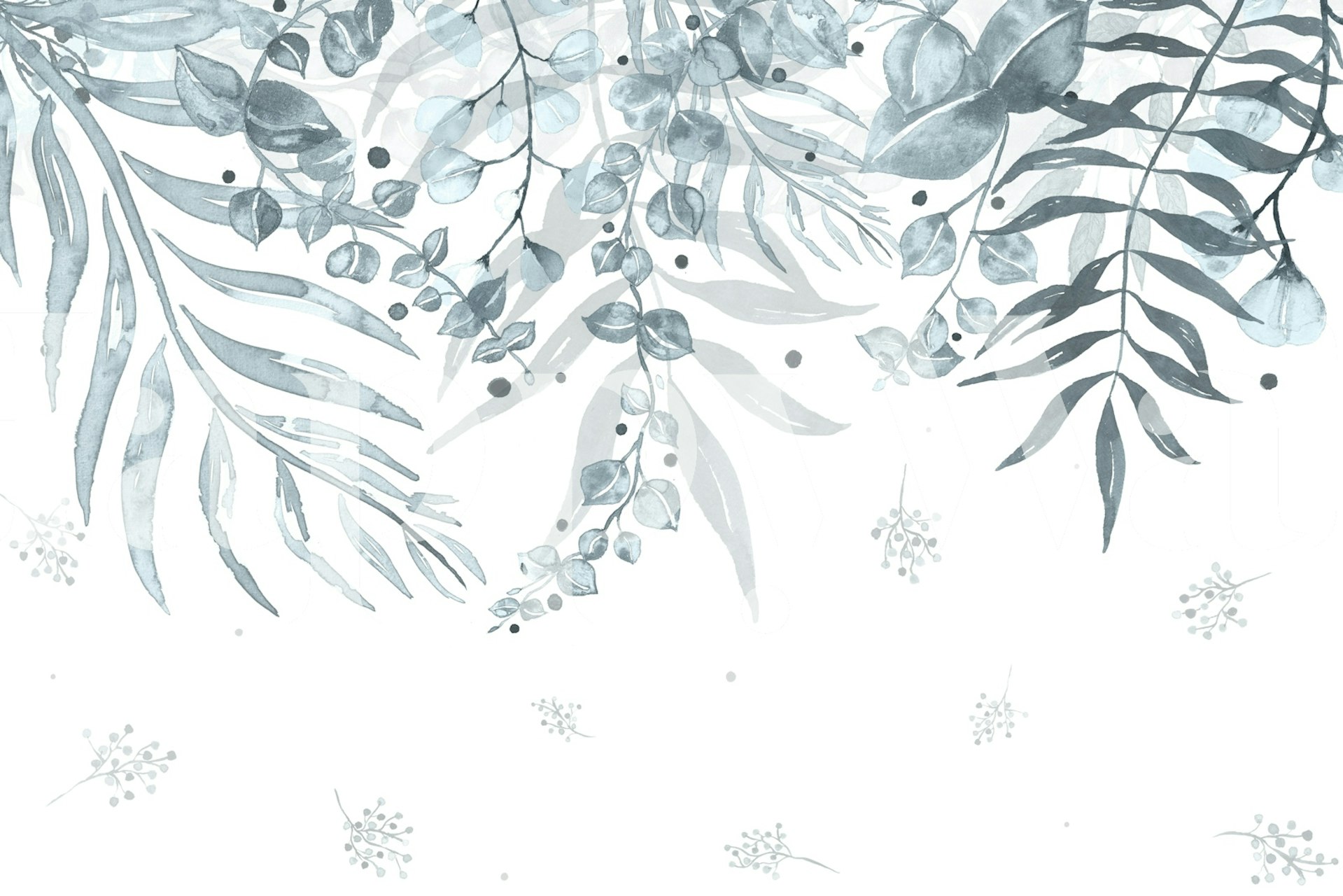 Botanical mist wallpaper in a room setting.