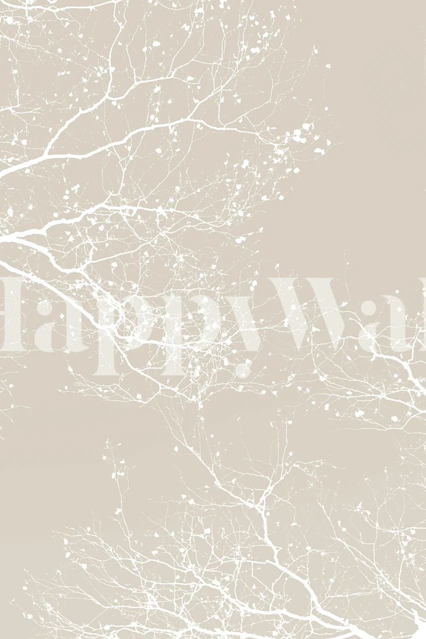 White branches on a light beige background wallpaper