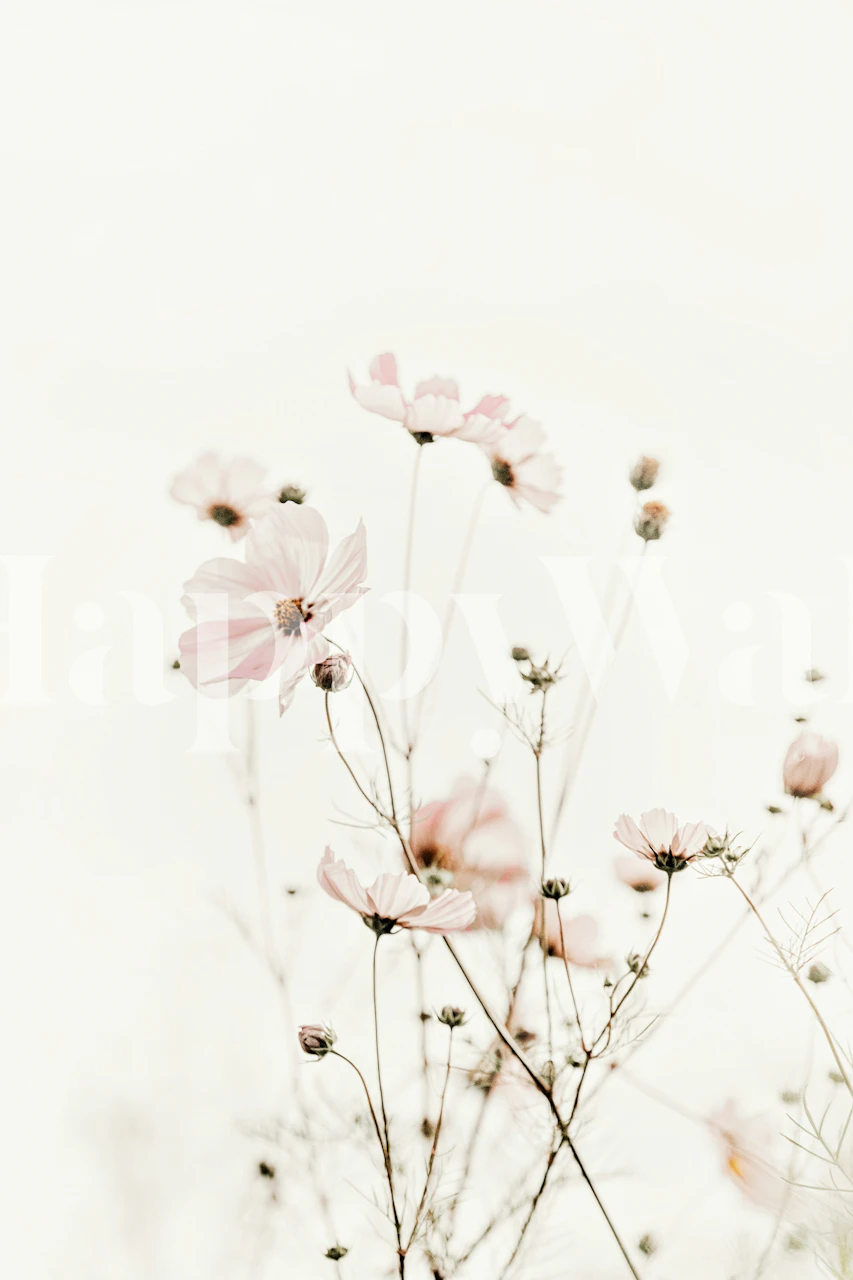 Papel de parede floral com delicadas flores rosas