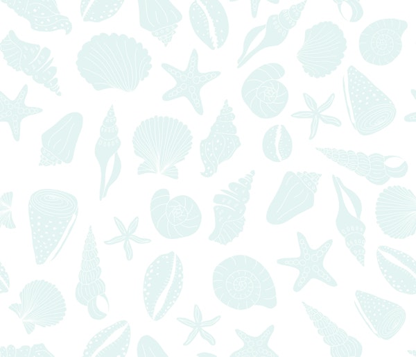 Scattered Seashell Shapes Light Blue on White