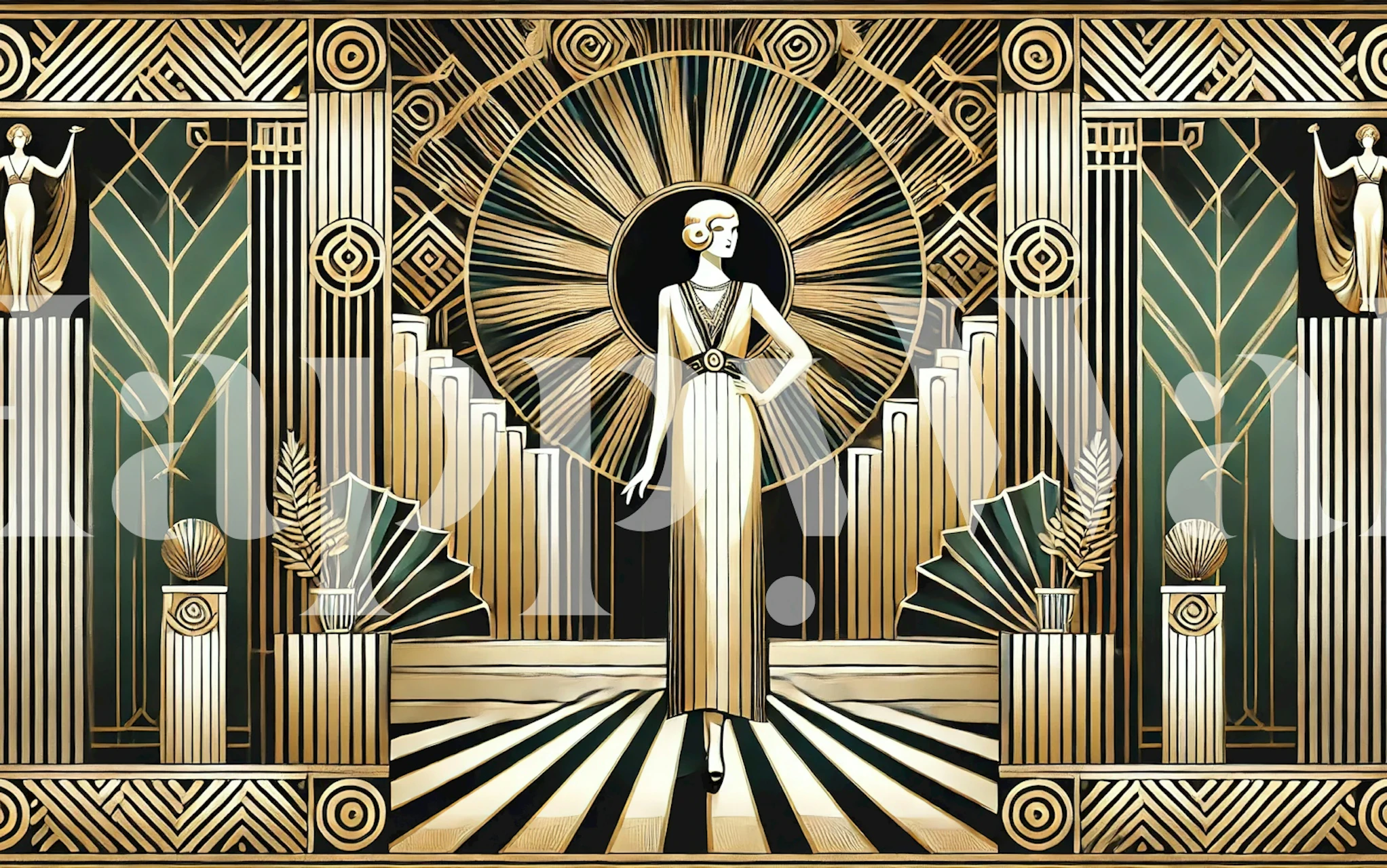 Art Deco wallpaper featuring golden design
