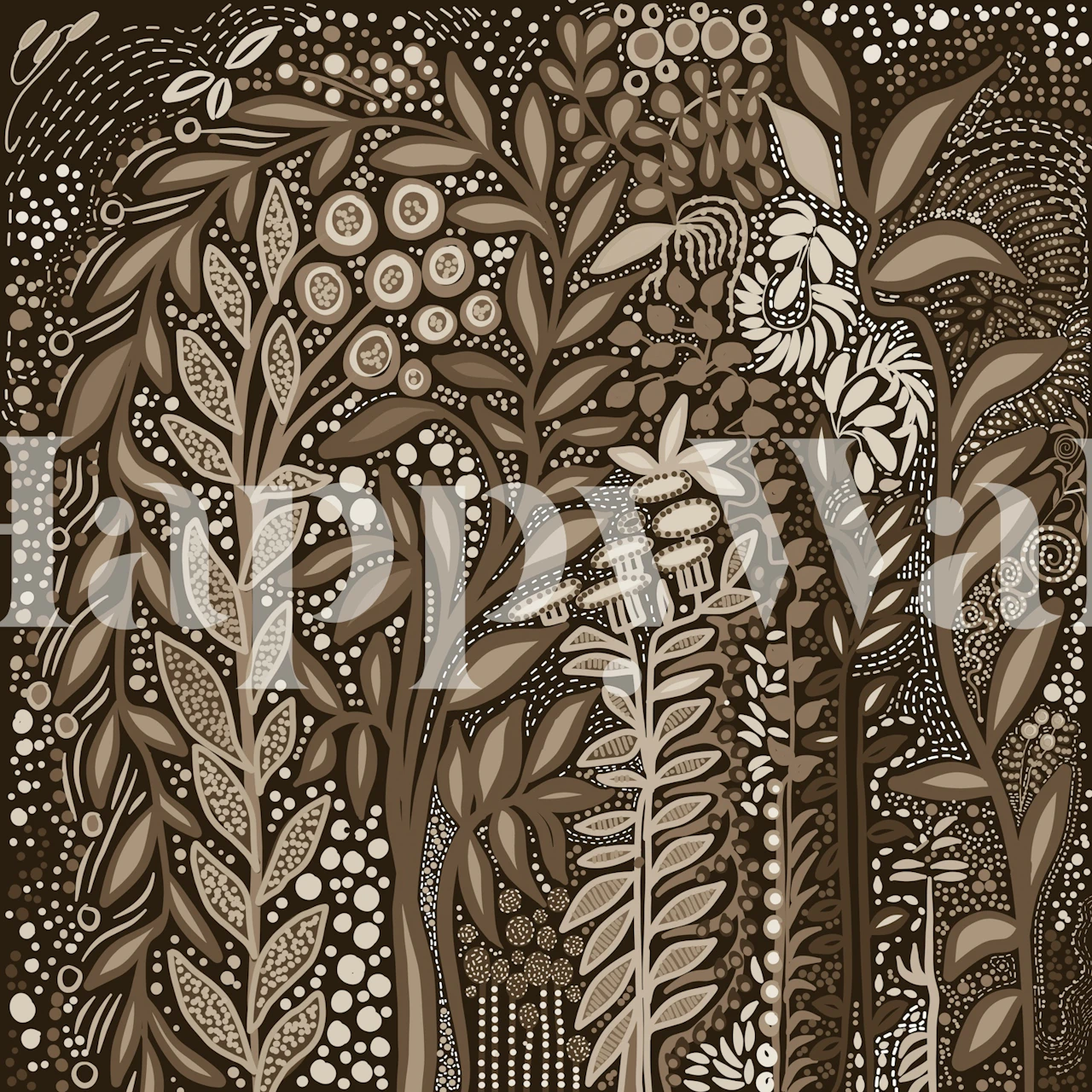 Floral design with cream and brown colors on wallpaper