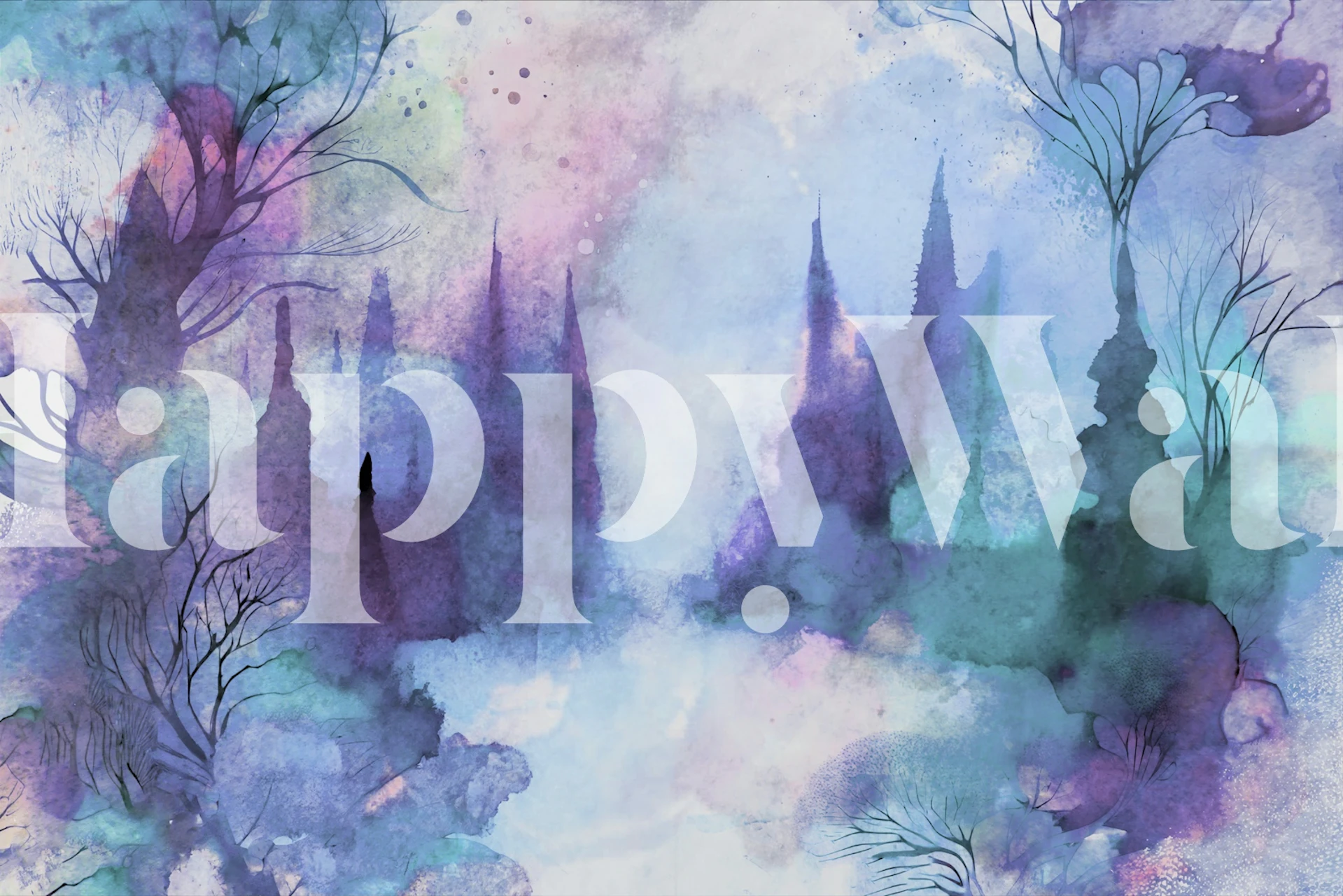 Watercolor landscape with purple and blue hues, abstract shapes wallpaper