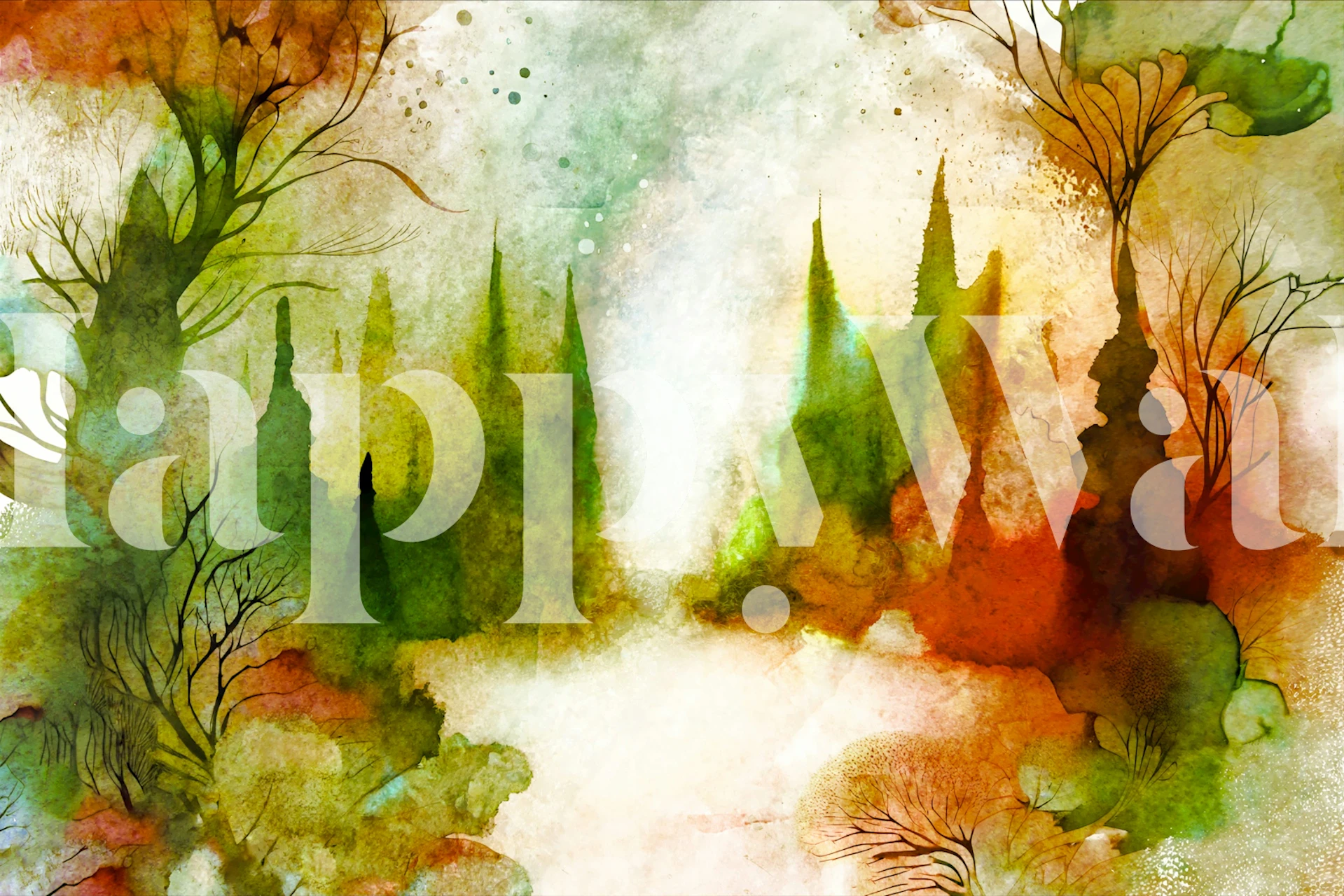 Dreamy Autumn Forest wallpaper shown in a room