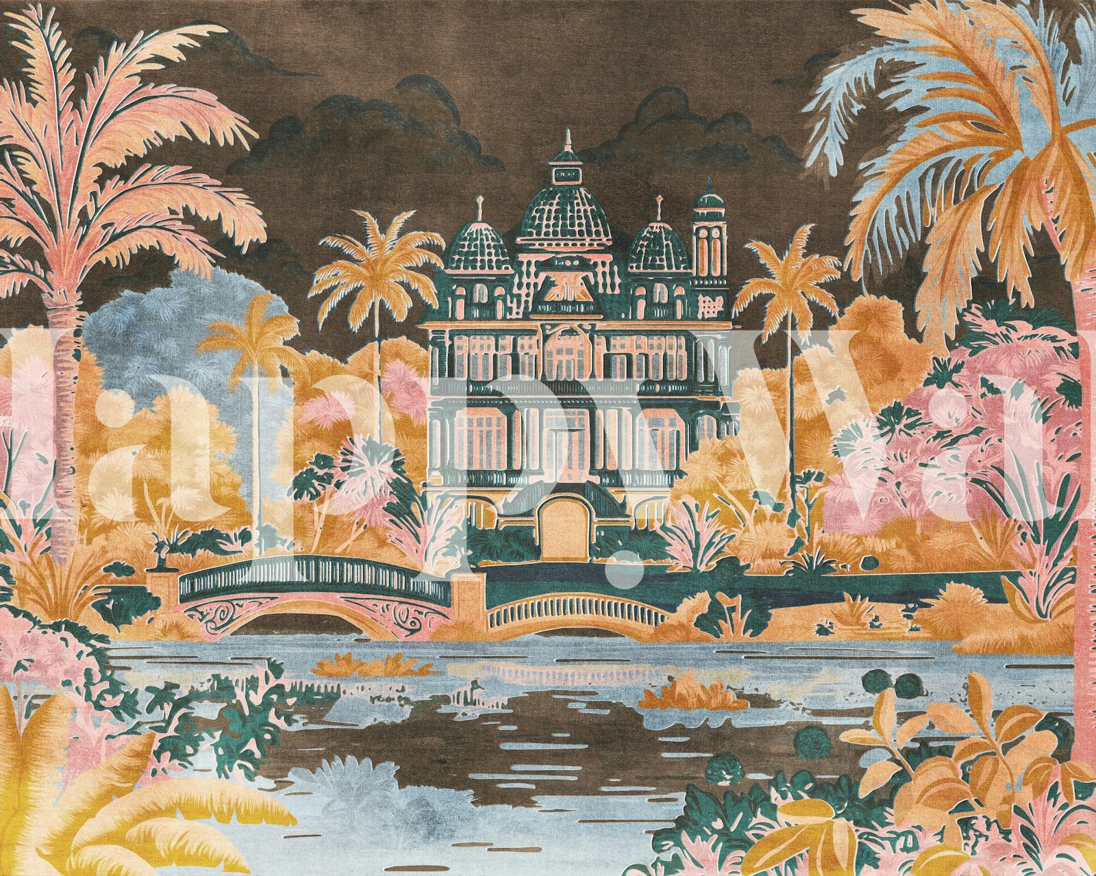 Ταπετσαρία Dark Amber Palm Palazzo σε ένα δωμάτιο