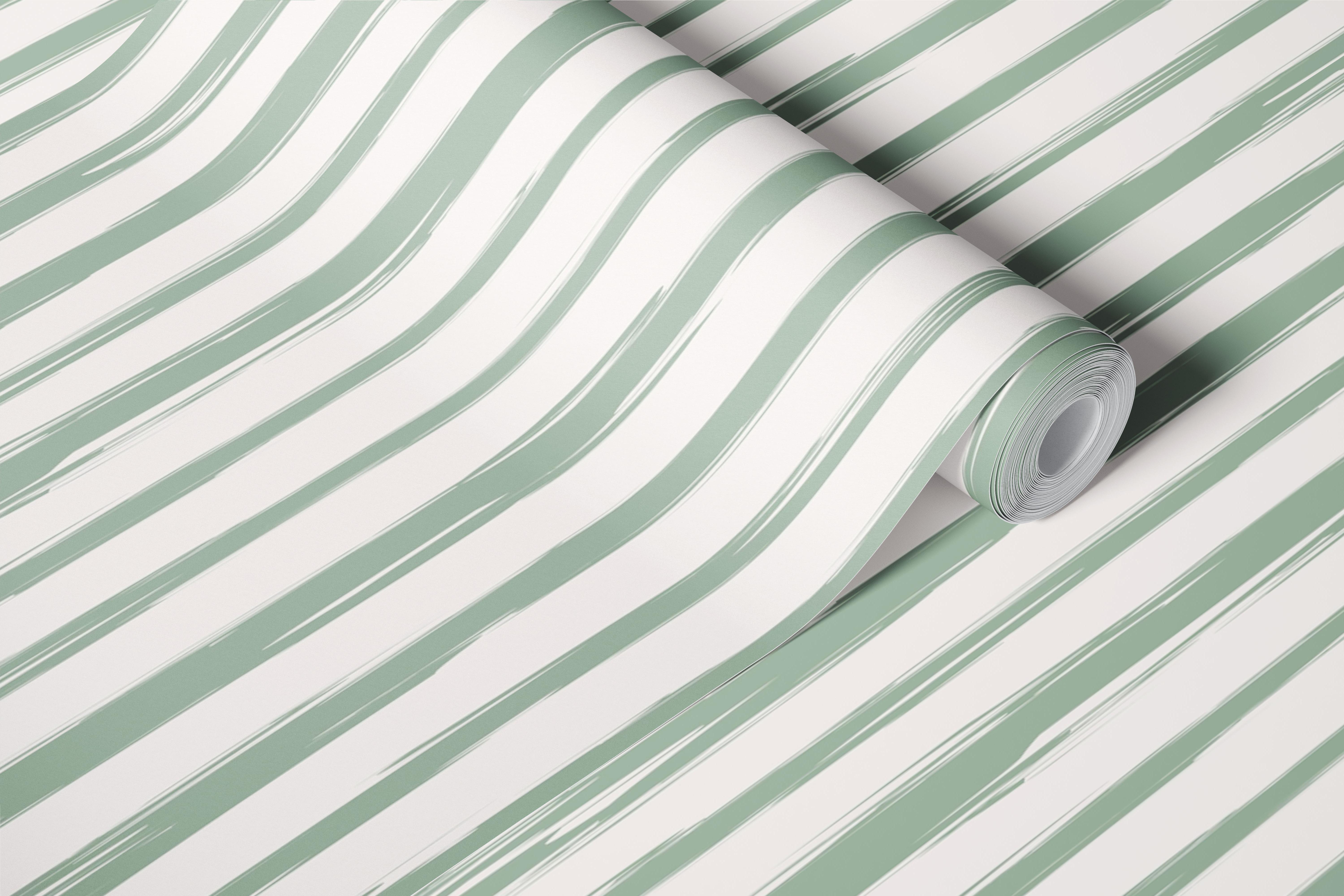 Green brushstroke stripe wallpaper in a bright room