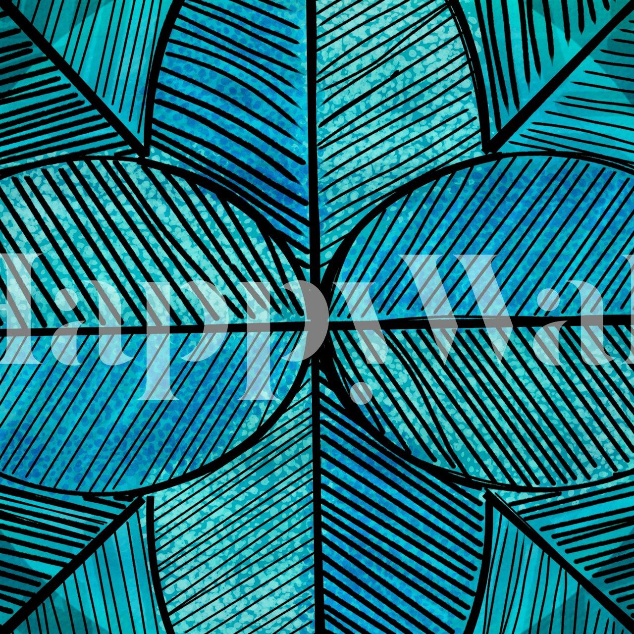 Abstract stylized leaves wall mural in shades of blue