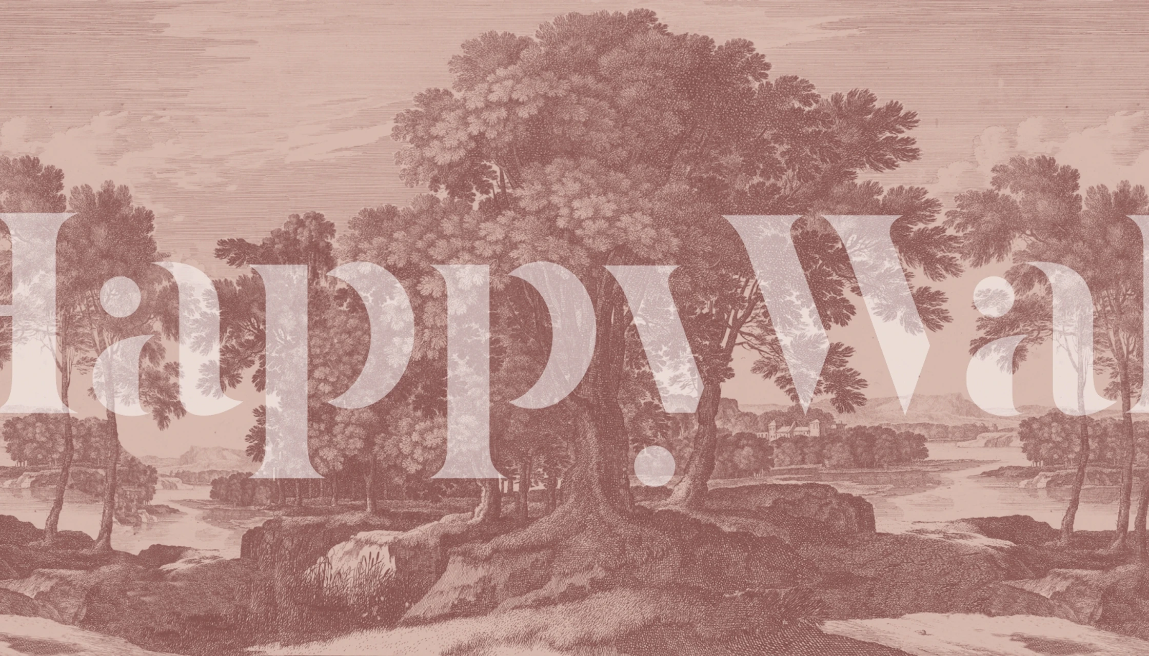 Rustic landscape with trees and hills, brown tones wallpaper