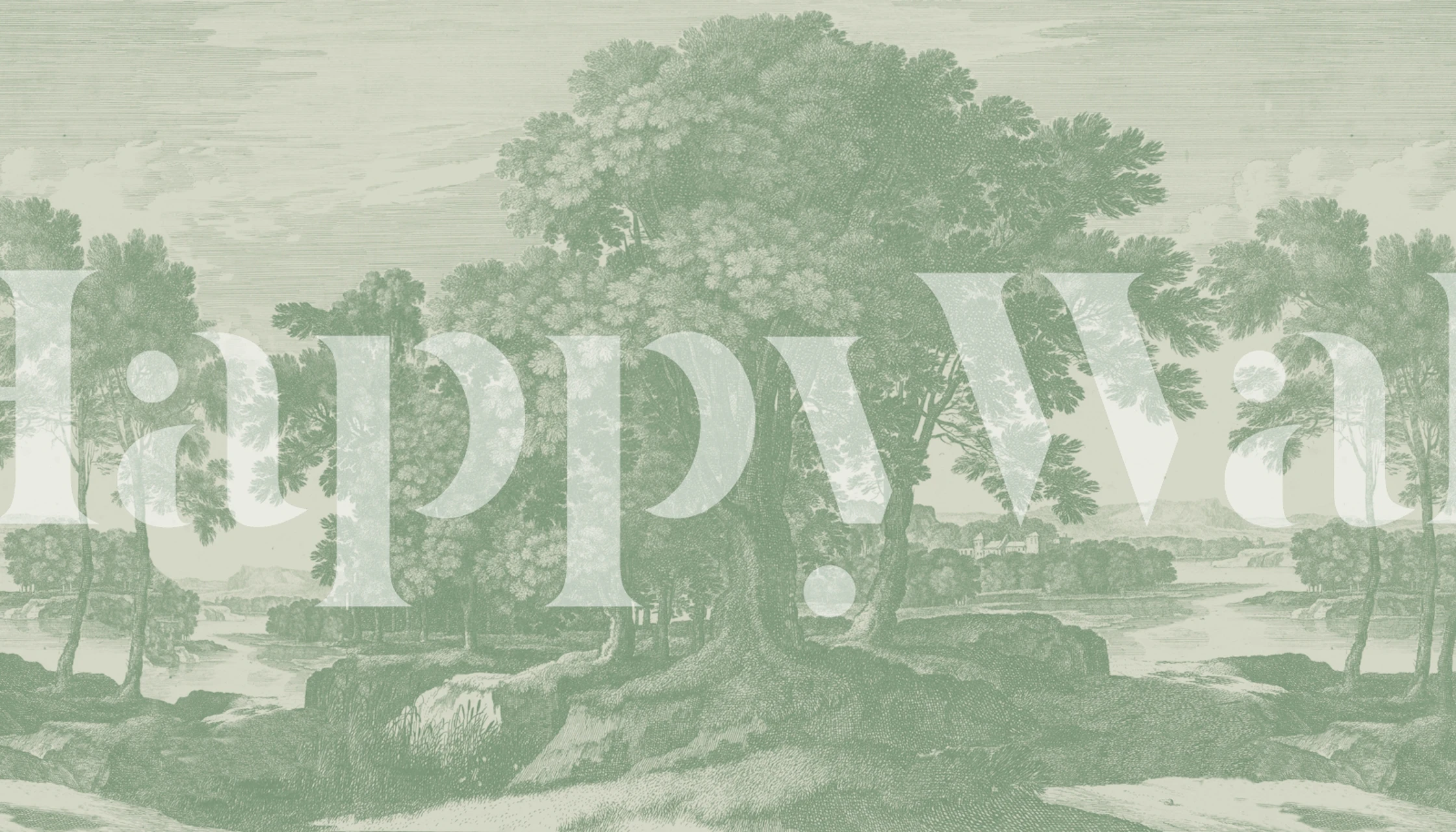 Green vintage landscape wallpaper featuring trees and serene scenery