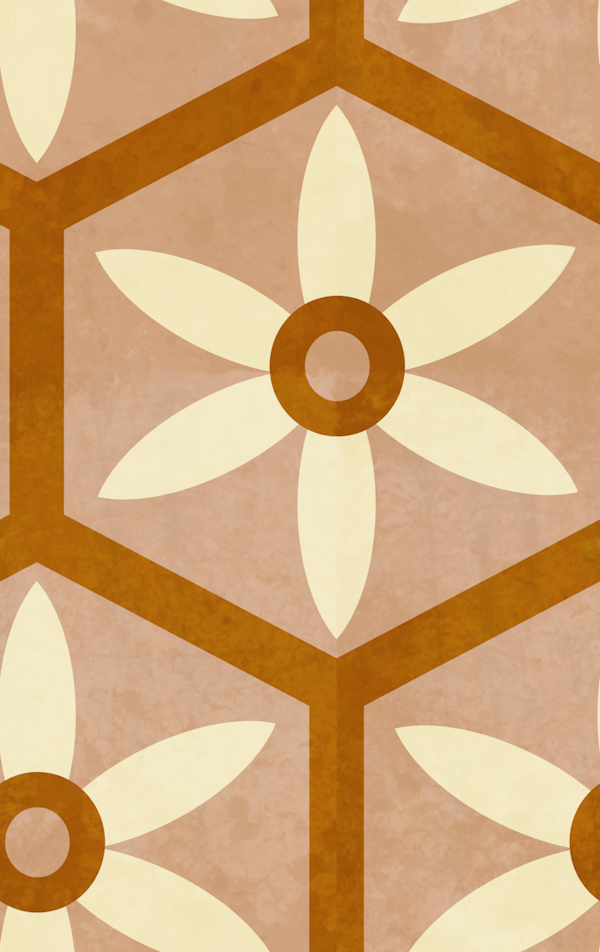 Rustic Floral Hexagon - Rust Mustard Mauve
