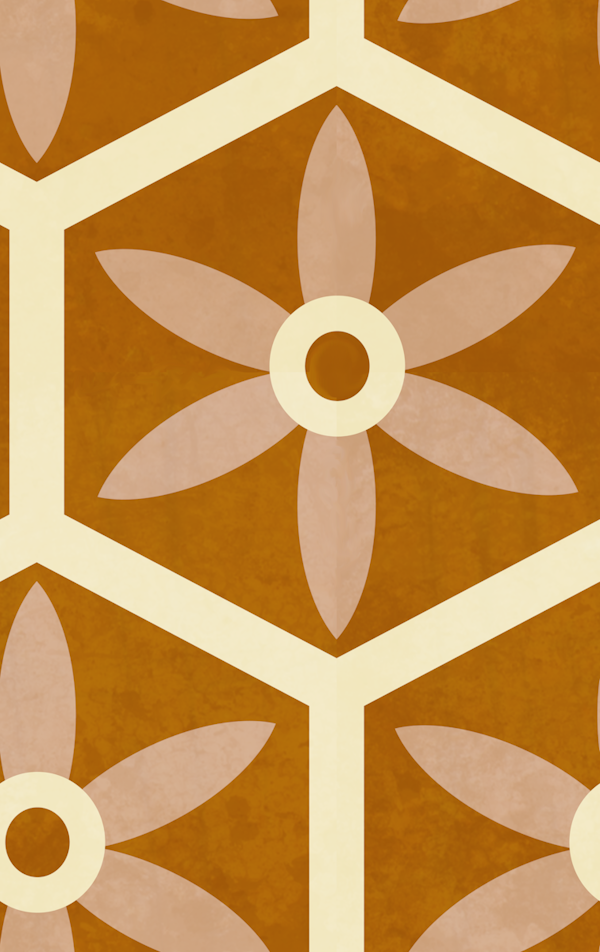 Rustic Floral Hexagon - Rust Mauve Ivory