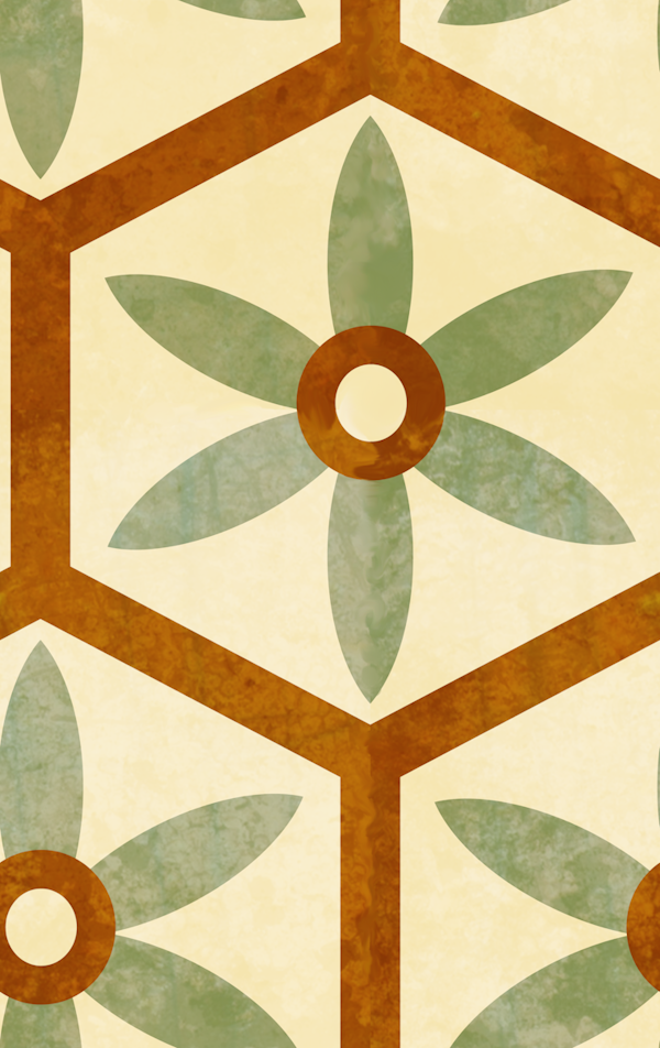 Rustic Floral Hexagon - Jade Rust Ivory