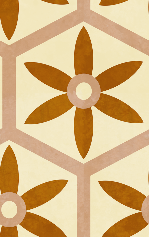 Rustic Floral Hexagon - Ivory Rust Mauve