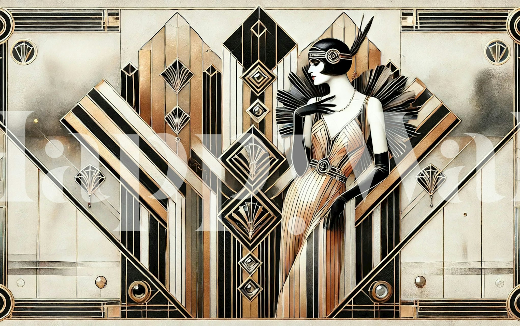 Art Deco -tapetti tyylikkäässä huoneessa