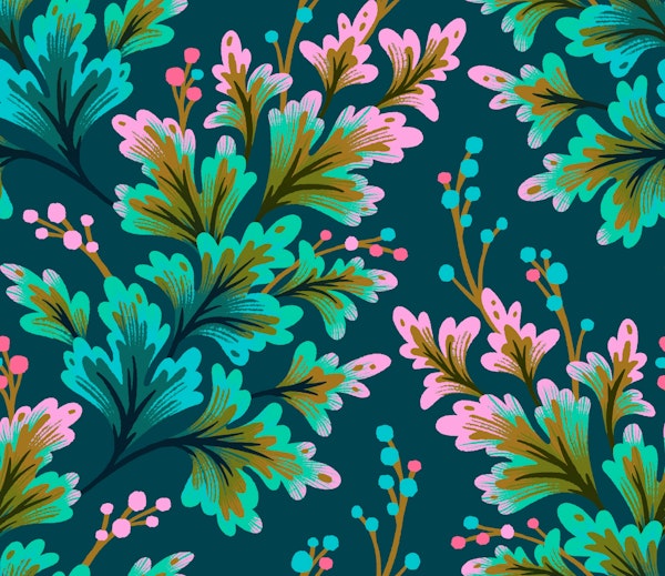 Frilled Foliage - Emerald Green / Pink