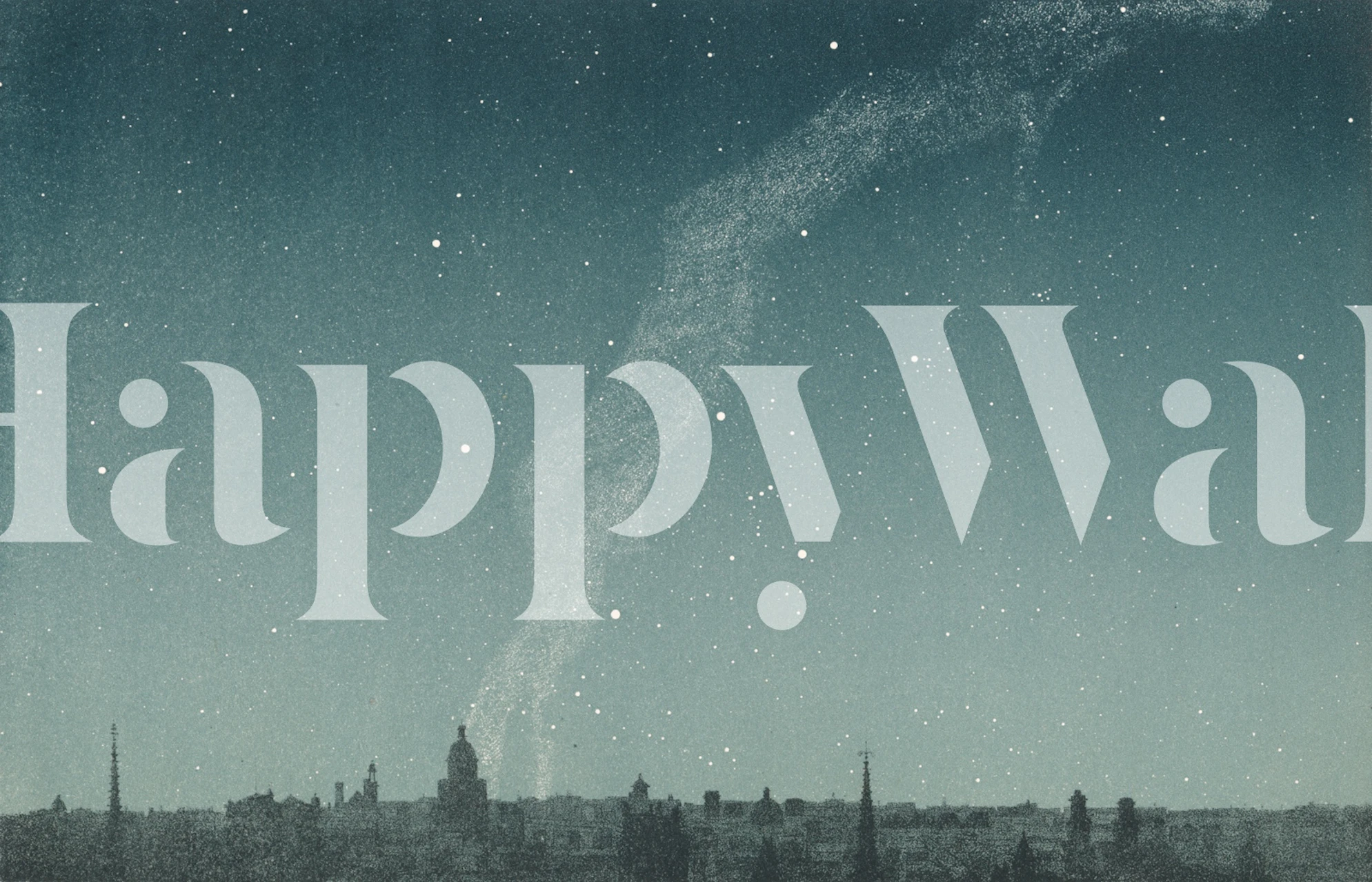 Night sky with stars and a city skyline silhouette wallpaper