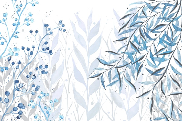 Winter Blue Botanical Mural