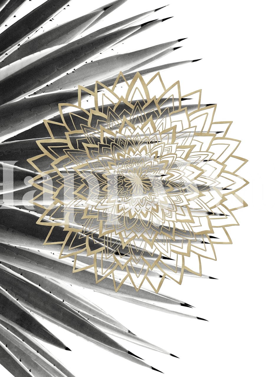 Gold mandala wallpaper on agave plant