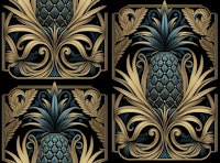 Art Deco Pineapple Luxury Teal Gold tapete