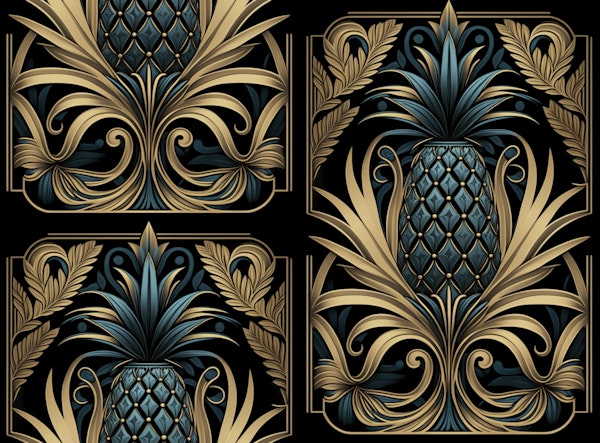 Art Deco Pineapple Luxury Teal Gold