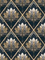 Art Deco Nouveau Floral Elegance Blue Gold tapete