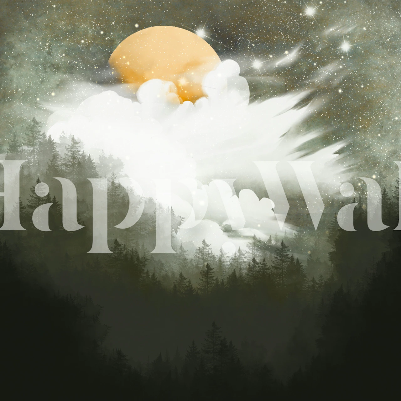 Golden Moonlit Woods wallpaper in a room