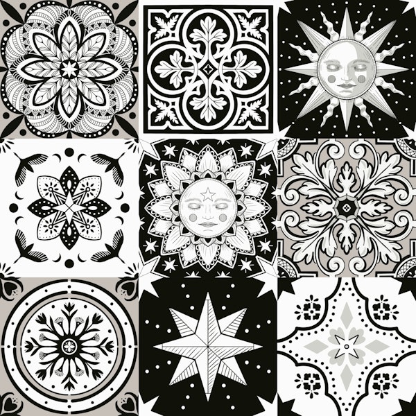 Whimsigothic tiles - black and white