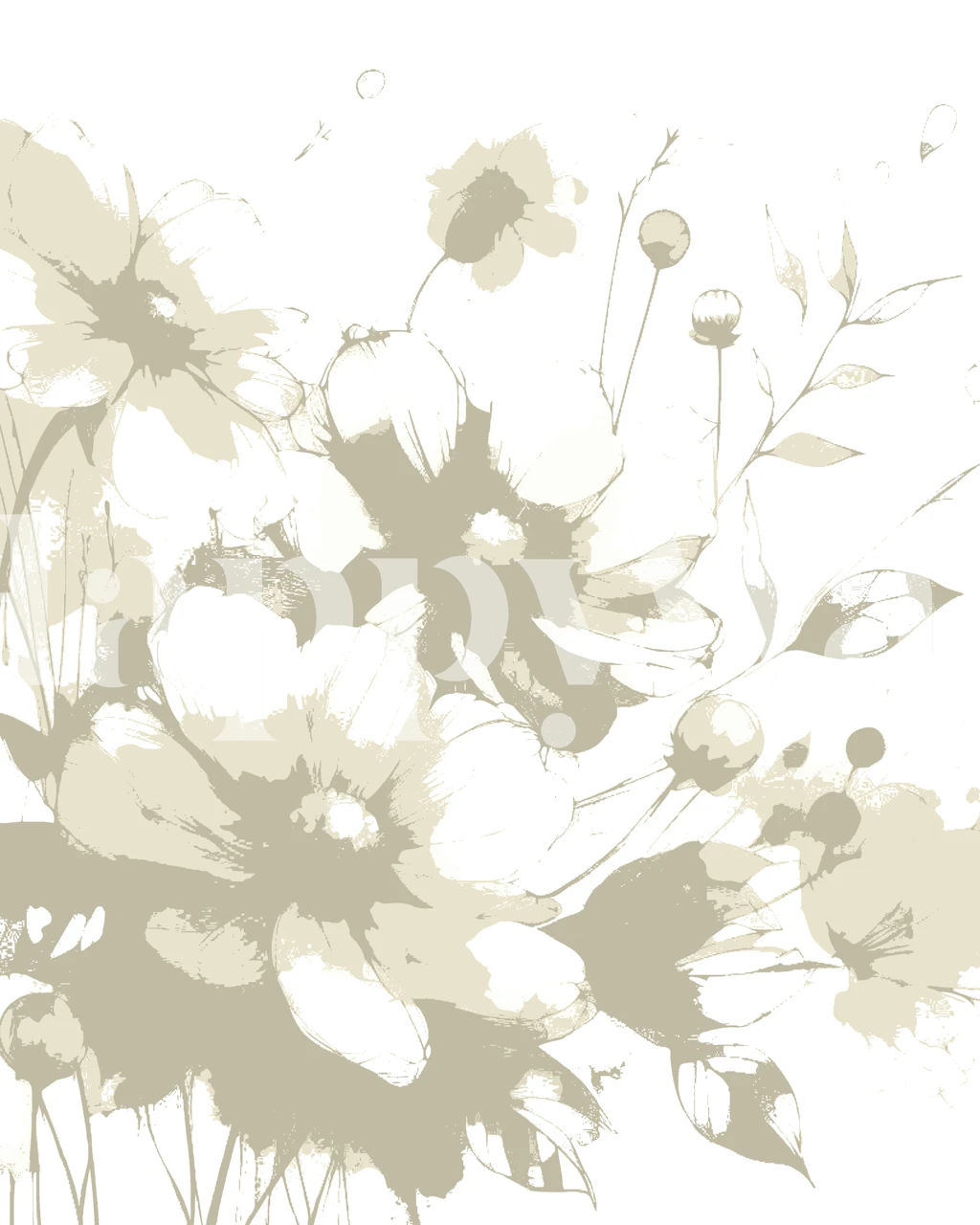 Beige and light khaki botanical wallpaper in a room