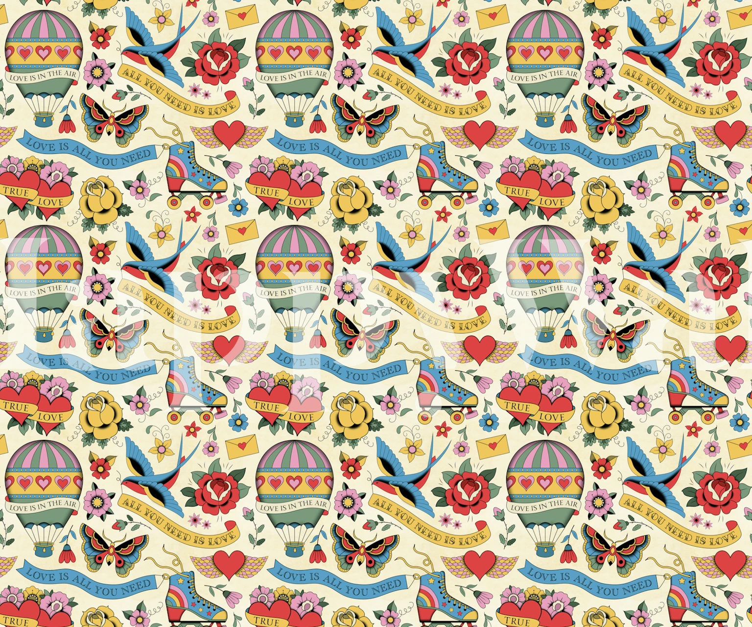 Retro Love Vibes wallpaper design in a room