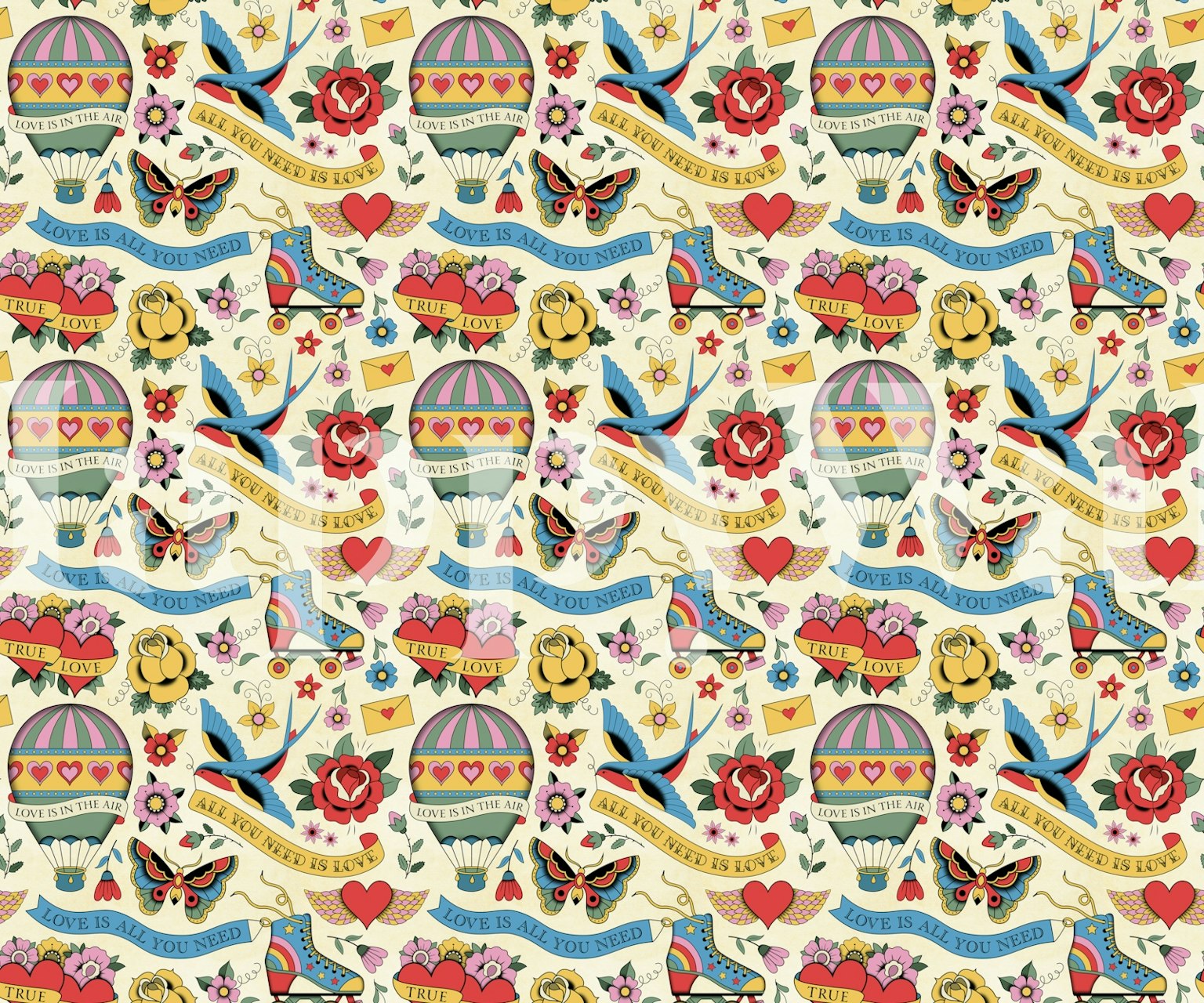 Design della carta da parati Retro Love Vibes in una stanza